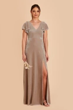 Hannah Velvet Dress - Taupe 11 Hannah Velvet Dress - Taupe -Cheap Plush Attire Store taupe hannah velvet bridesmaid dress 01