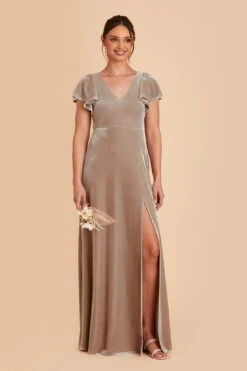 Hannah Velvet Dress - Taupe 13 Hannah Velvet Dress - Taupe -Cheap Plush Attire Store taupe hannah velvet bridesmaid dress 02