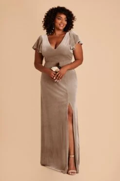 Hannah Velvet Dress - Taupe 15 Hannah Velvet Dress - Taupe -Cheap Plush Attire Store taupe kira velvet plus size bridesmaid dress 02