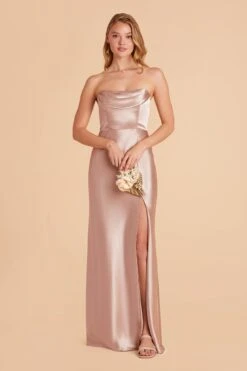 Mia Shiny Satin Convertible Dress - Taupe