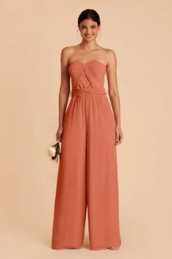 Gigi Convertible Jumpsuit - Terracotta -Cheap Plush Attire Store terracotta gigi convertible bridesmaid jumpsuit 02
