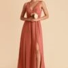 Laurie Empire Dress - Terracotta -Cheap Plush Attire Store terracotta laurie slit bridesmaid dress 02