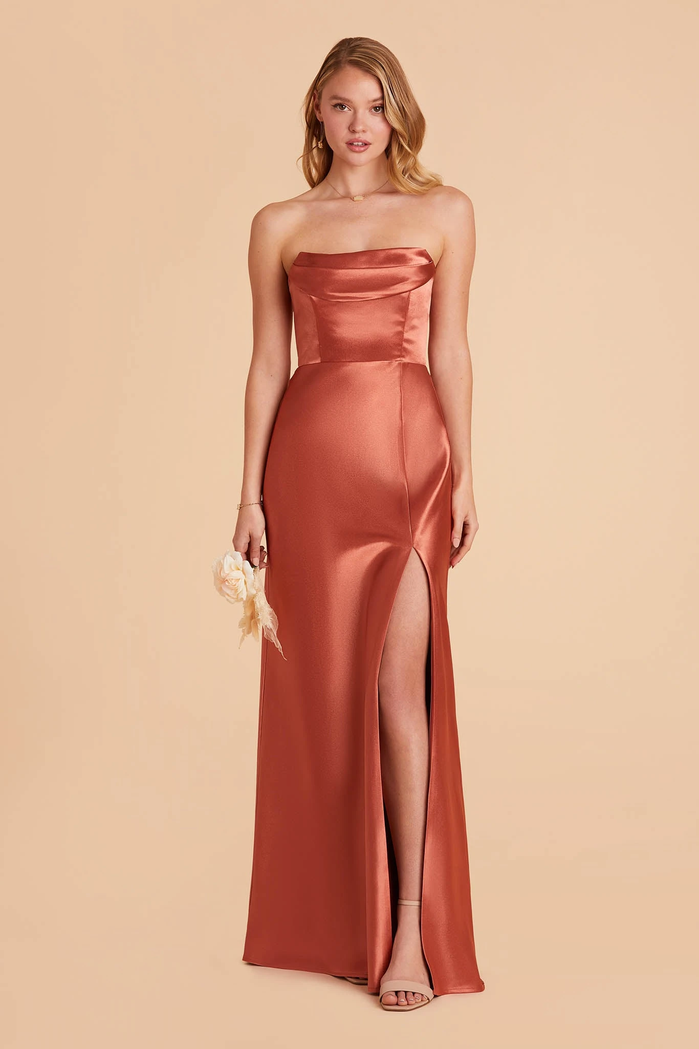 Mia Shiny Satin Convertible Dress - Terracotta 3 Mia Shiny Satin Convertible Dress - Terracotta