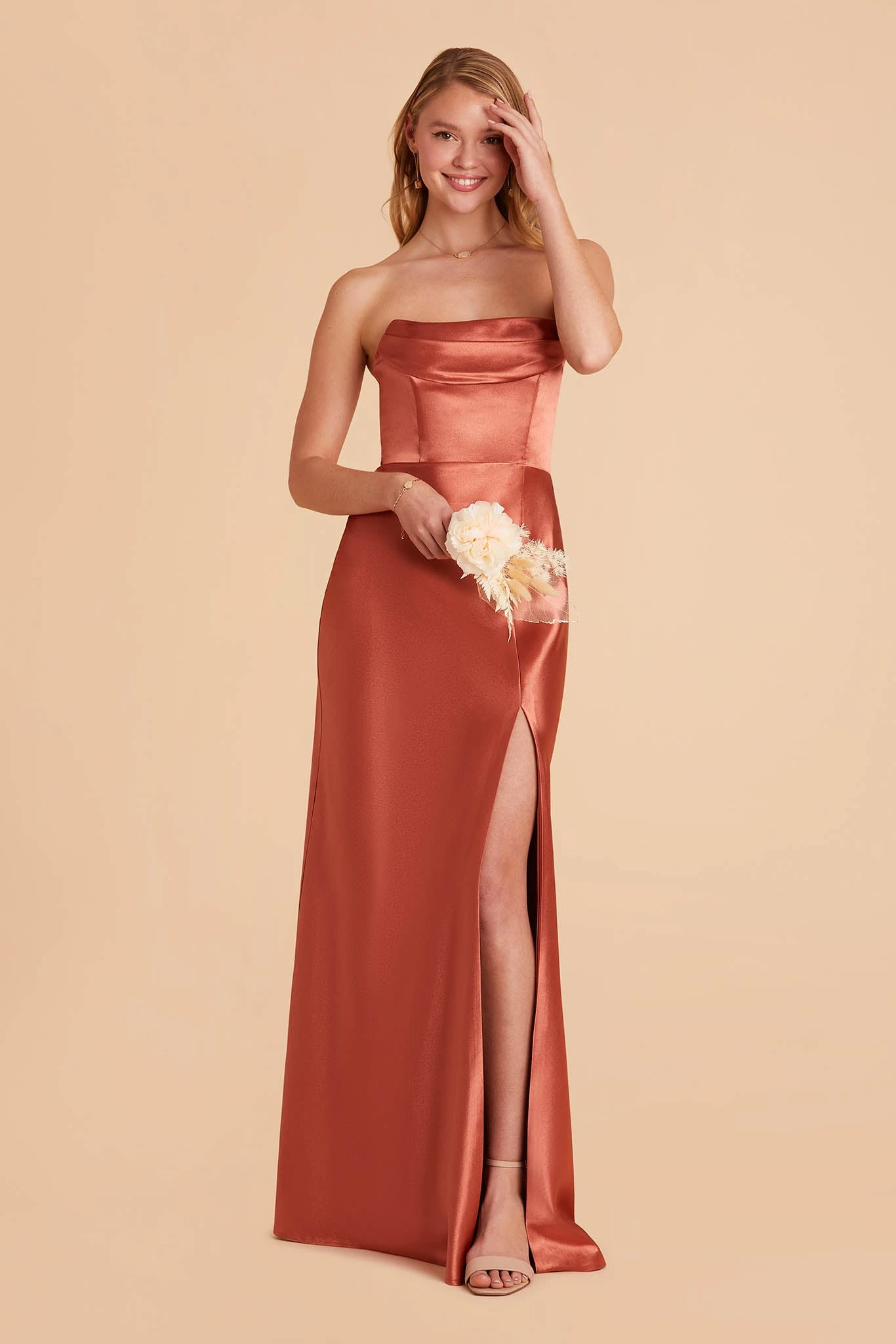 Mia Shiny Satin Convertible Dress - Terracotta 9 Mia Shiny Satin Convertible Dress - Terracotta - Image 7
