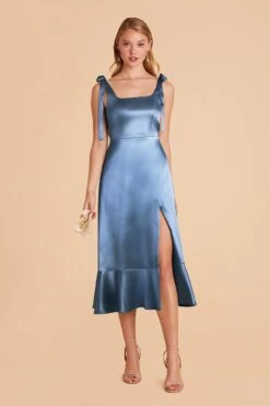 Eugenia Shiny Satin Convertible Midi Dress - Twilight
